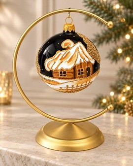 Sorte julekugler med tre forskellige julemotiver i guld, Ø 8 cm 6 stk