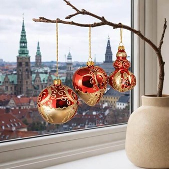 Polske rødt/guld julekugler glas i konge scepter form. 11 cm, 2 stk