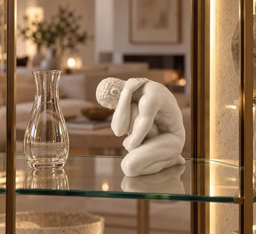 ATLET. Nøgen Mand Porcelæn Figur, der Forener Styrke og Skønhed