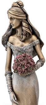 BRYLLUPSFIGUR. Smuk bronze figur af bruden med en bryllupsbuket
