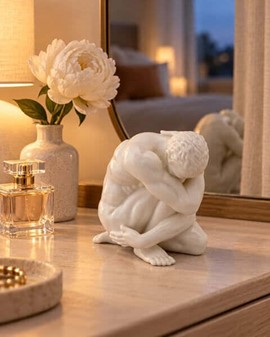 ATLET. Nøgen Mand Porcelæn Figur, der Forener Styrke og Skønhed