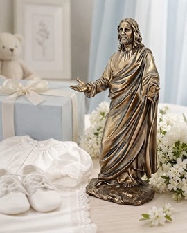 JESUS FIGUR. Katolske, religiøs julegaveide i form Kristus bronzefigur