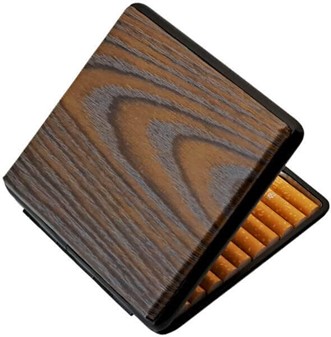 Luksus i lommeformat. Stilrent billigt metal cigaretetui med trædesign