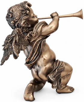 FIGURER PYNT. Smuk, dekorativ bronze figur af engel med trompet