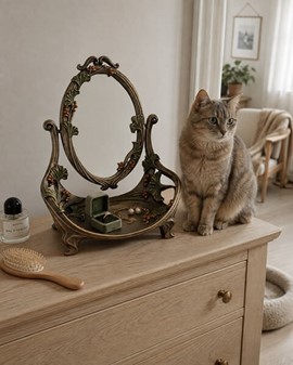Sminkebord med roterende spejl i Art Nouveau. Til den stilfulde kvinde