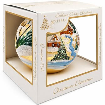 JULEKUGLER 20 CM. Eksklusiv julekugle i guld med vinterlandskab