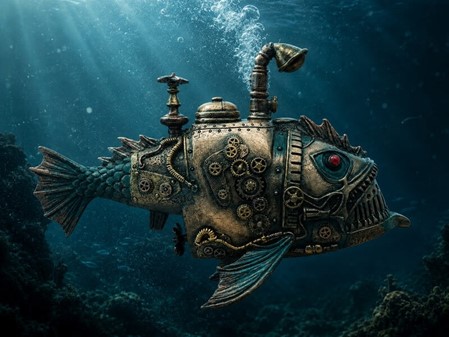 Unik ubåd figur i Steampunk-stil til kontoret eller stuen dekoration
