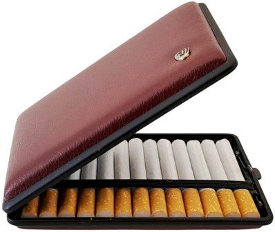CIGARET ETUI TIL KORTE CIGARETTER. Rødbrun stor cigaretetui ægte læder
