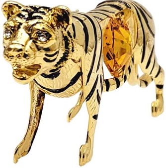 LILLE JULEGAVE TIL HAM. Smuk forgyldt tiger med Swarovski krystaller