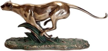 Bronze figur af gepard på flugt. Fænomenal pynt til hjemmet og kontor