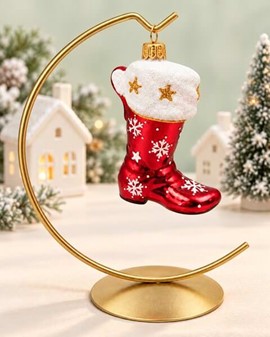 Julepynt figurer. Glasfigur af rød cowboystøvle på juletræet. H 10 cm