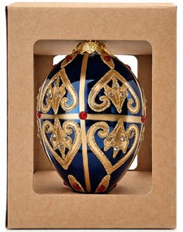 Blåt julepynt. Glasjulekugle i form af marineblåt Fabergé -æg. H 13 cm