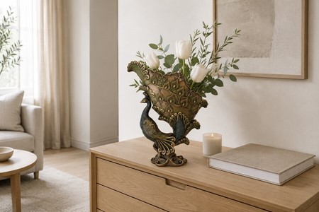 Påfugl vase til tørrede blomster. Perfekt gave til ny lejlighed