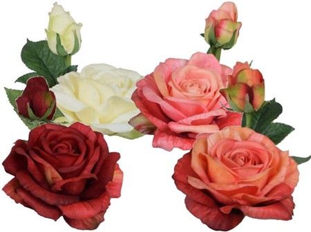 Romantisk Kunstig Rose stilk med udviklet blomst og knop. Højde: 65 cm