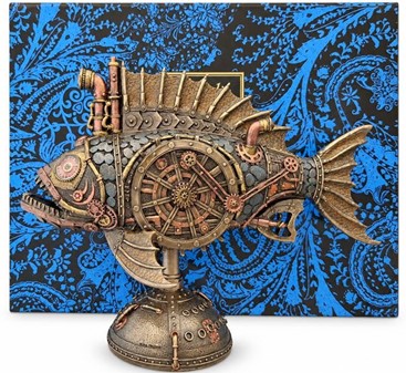 Unik Steampunk Dybhavsfisk med Mystisk Lys. Dekorationsfigur i bronze