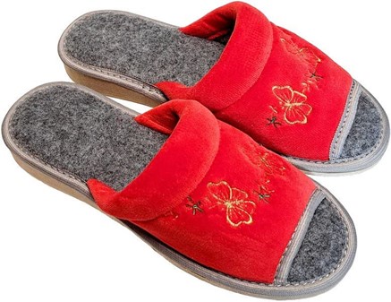 BILLIGE HJEMMESKO KVINDER. Røde velour slippers på en gummisål