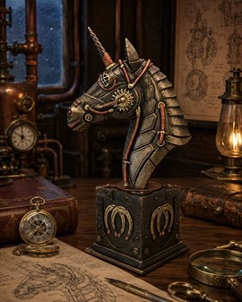 JULEGAVER ONLINE. Spektakulær figur af Steampunk hoved af enhjørning