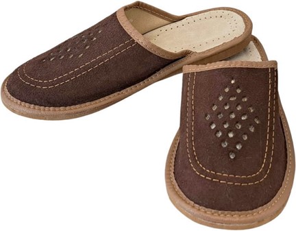 SLIPPERS MÆND. Billige ruskind læder hjemmesko i brun med gummisål