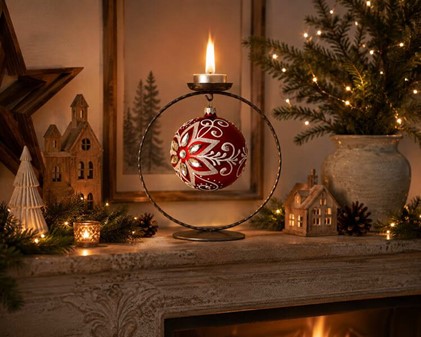 Juledekorationer i glas. Polsk rød julekugle med krystaller og glitter
