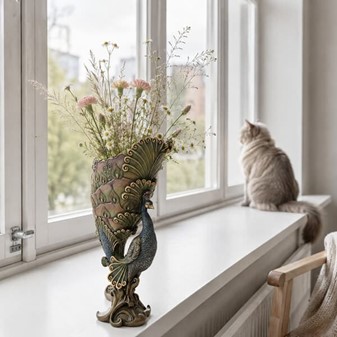 Påfugl vase til tørrede blomster. Perfekt gave til ny lejlighed