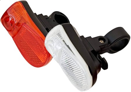 Cykellygtesæt. LED + Reflektor. Frontlygte og Baglygte i to farver