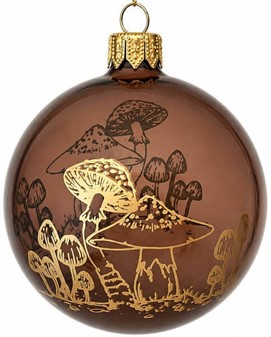 Brune Julekugler. Gennemsigtige julekugler blank med gyldne svampe