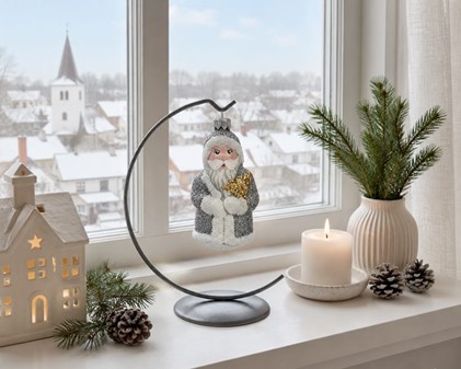 Sølv julemand glasfigur til juletræ, 10 cm | Elegant julepynt