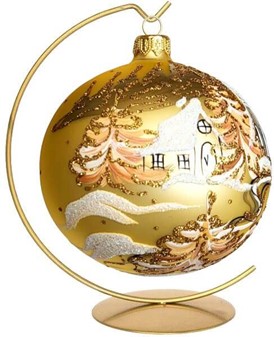 Juletræspynt. Flotte julekugler glas guld med julemotiver. Ø 10cm 6stk