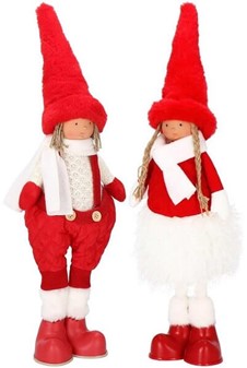 Charmerende julenisser. Søde figurer af drenge og pige nisse. H: 54 cm