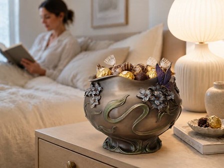 ART NOUVEAU VASE. Unik Veronese vase med blomster og sommerfugl