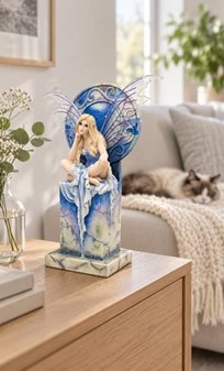 Blå Himmel Fe Figur. En Drøm i Marmor. Fantastisk Polyresin Figur