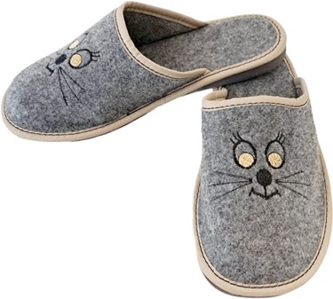 Dame filt hjemmesko "Cat's Eyes". Billige tøfler med broderi
