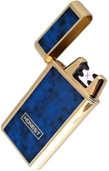 USB Elektrisk Lighter med Dobbelt Lysbue. Guld og Blå Marmor Finish