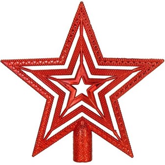 Rød juletræsstjerne. Stjerne til af pynte juletræets top med. H: 10 cm