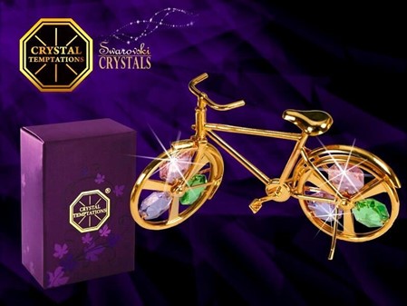 GAVE TIL CYKLIST. Figur af forgyldt cykel med Swarovski krystaller