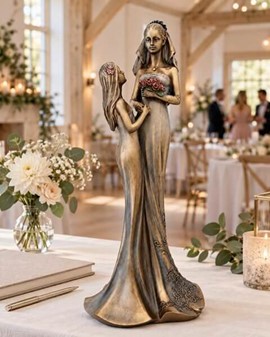 BRYLLUPSFIGUR. Smuk bryllupsgave, bronzefigur Bruden med brudepige