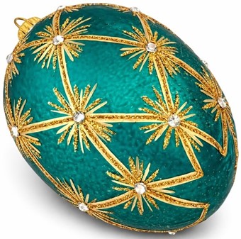 Håndmalet jule glas pynt i grøn Fabergé æg form. Julefigur H: 13 cm