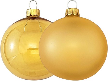 Sæt med 3 matte og 3 gennemsigtige juleglaskugler i guldfarve, Ø 7cm