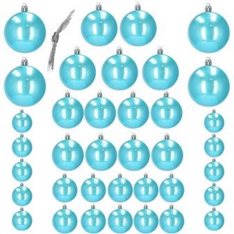 Juletræspynt og juleophæng. Plastik julekugler i perle blå. 37 stk