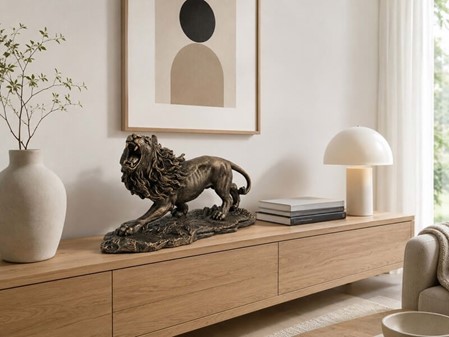 LØVE FIGUR. Brølende Elegance og Majestætisk Bronzefigur Til Hjemmet