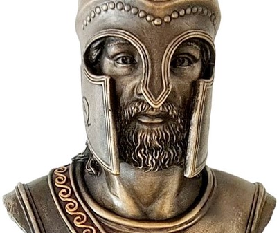 GAVE TIL BEDSTE VEN. Bronze buste af spartansk kriger i korinth hjelm