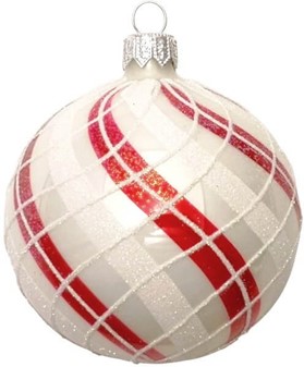 Hvide julekugler glas i hvid emalje farve med rød og hvid dekoration