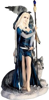 ROMANTISKE GAVER. Kvindelig Shaman og ulv. Dekorativ polyresin figur