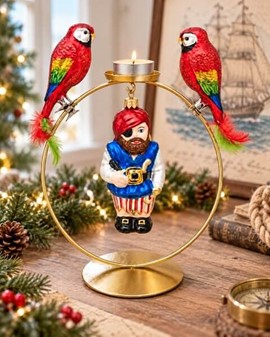 Polsk julepynt. Sød glas figur af pirat med øjeklap, højde 14,4 cm