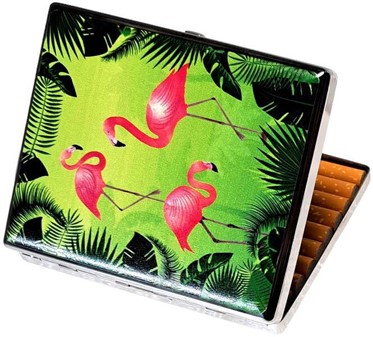 Stilfuldt cigaretetui metal. Beskyt 20 cigaretter med flamingo-design