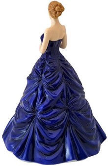 Smuk Royal Doulton porcelænfigur af dame i en dyb blå kjole