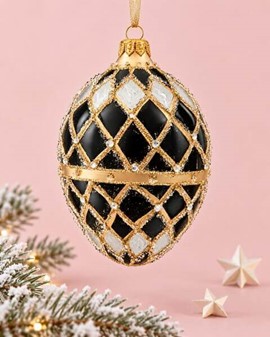 SORT JULEPYNT. Eksklusiv Fabergé-inspireret Julepynt i Håndmalet Glas