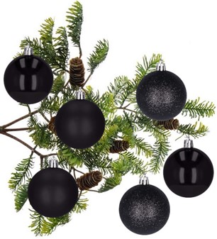Julekugler plast sort blank, mat og gliter Ø 4,6 til 5 cm, 12 stk