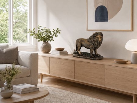 BRONZEFIGUR LØVE. Spændende junglens konge, stor hjemmet dekoration