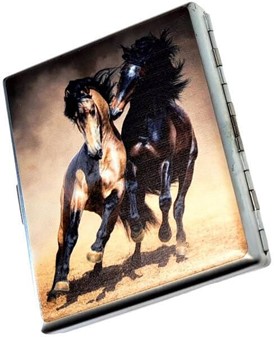 CIGARETETUIER METAL. Smukke heste i galop på billige cigaretetuier